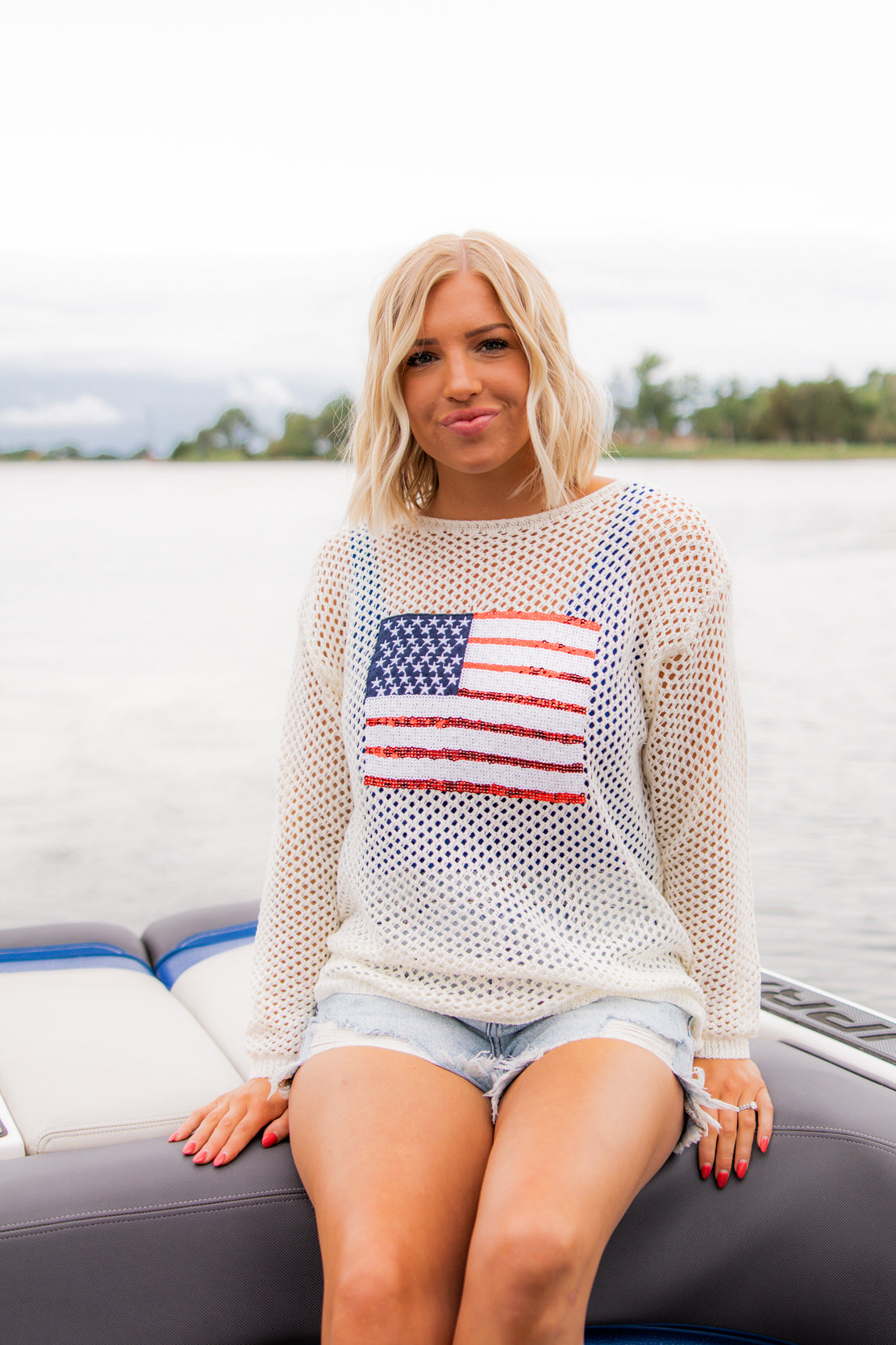 American Flag Patch Knit Cover Up | Off White