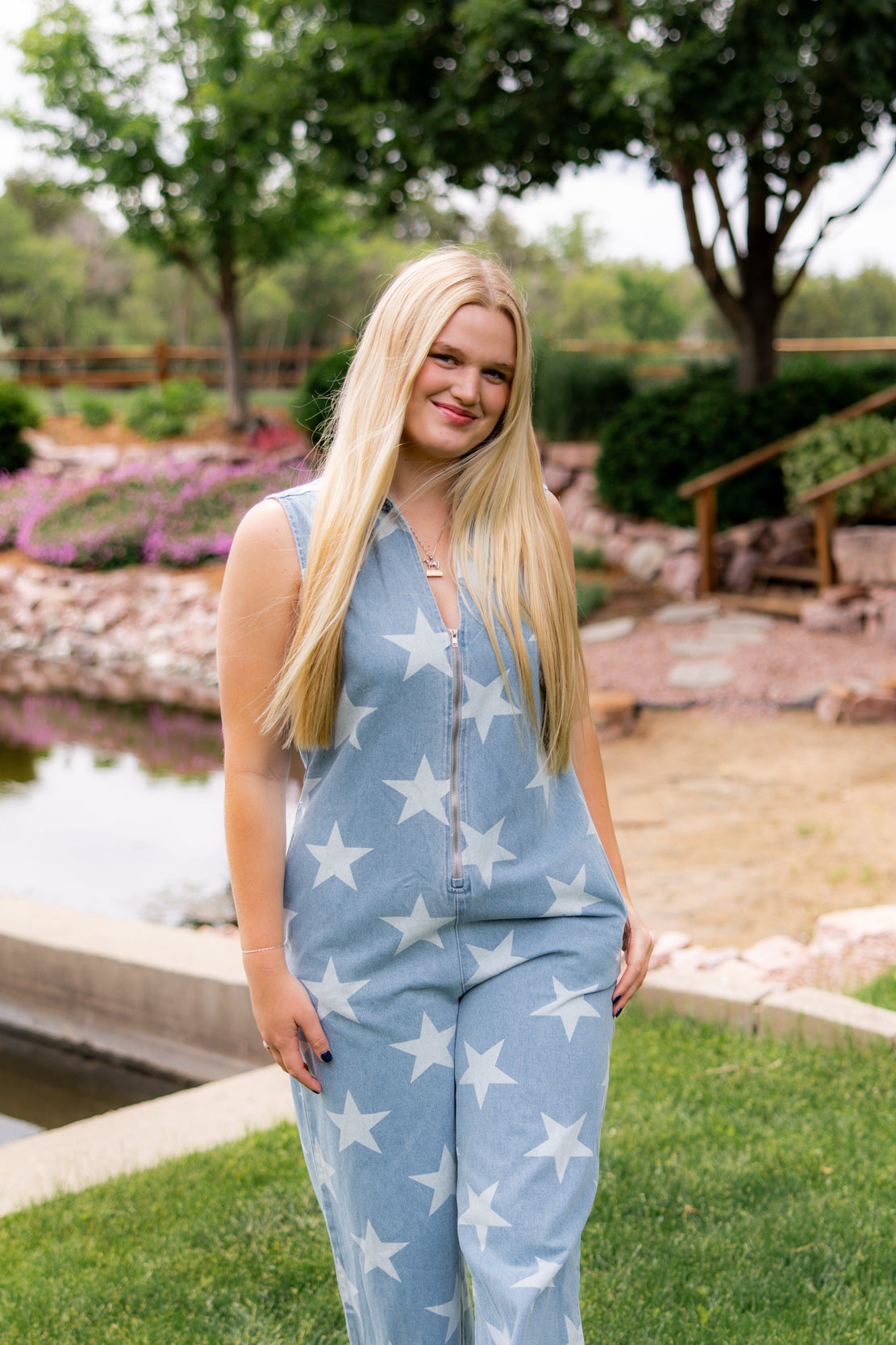 Remy Vintage Star Print Overall Jumpsuit | Denim