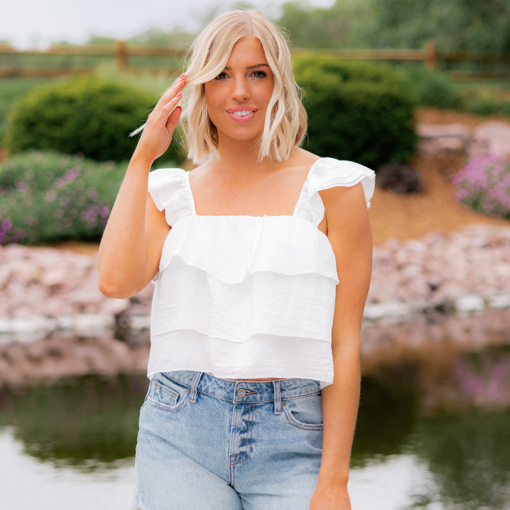 
                      
                        Lucy Ruffled Square Neck Tank | Cream
                      
                    