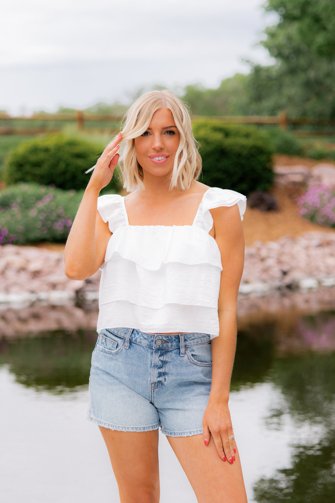 Lucy Ruffled Square Neck Tank | Cream