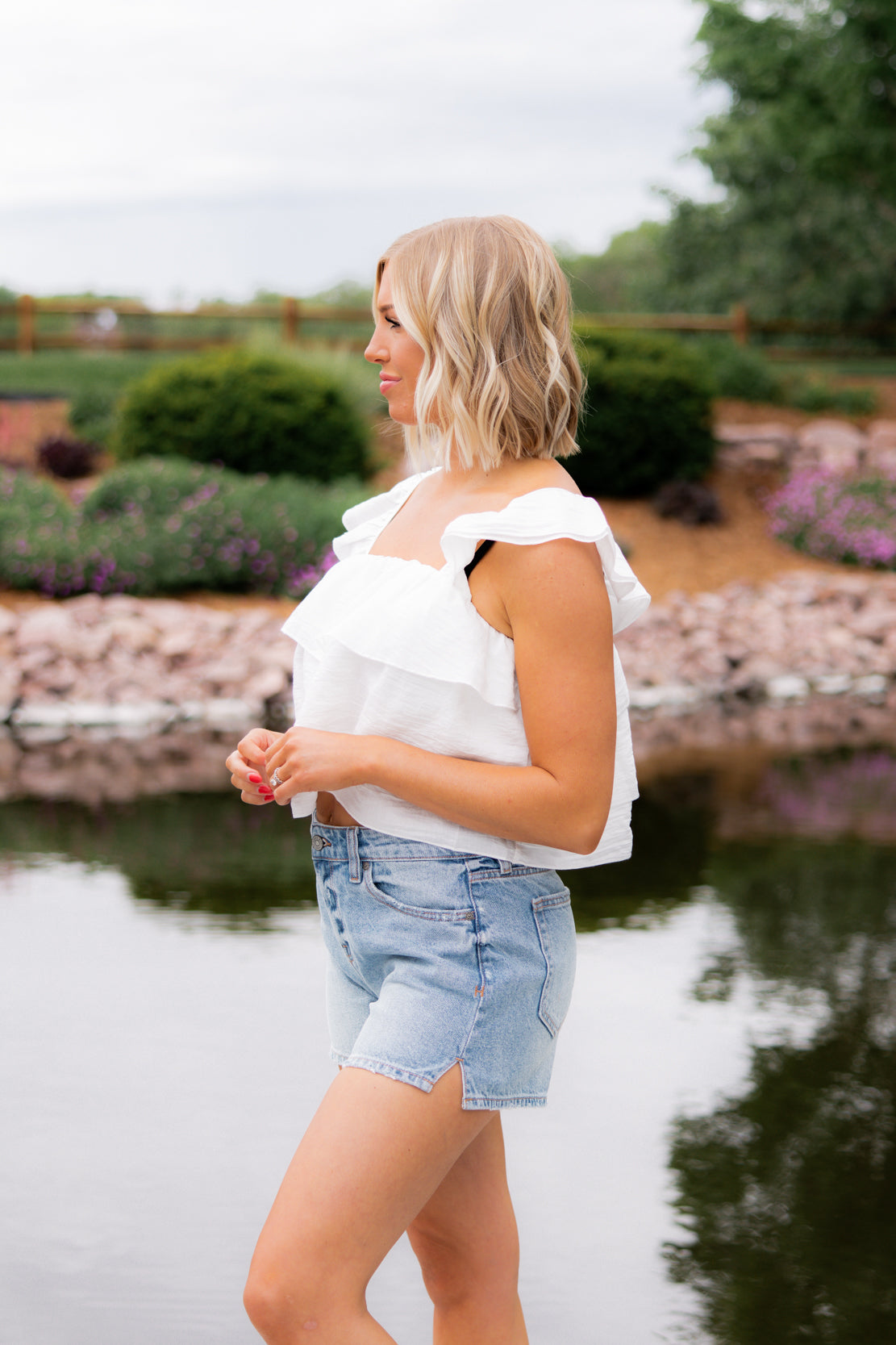 Lucy Ruffled Square Neck Tank | Cream