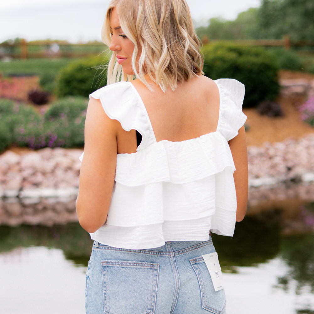 
                      
                        Lucy Ruffled Square Neck Tank | Cream
                      
                    