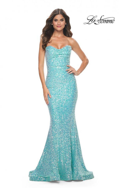 Strapless Long Sequin Mermaid Prom Dress Light Aqua / 4