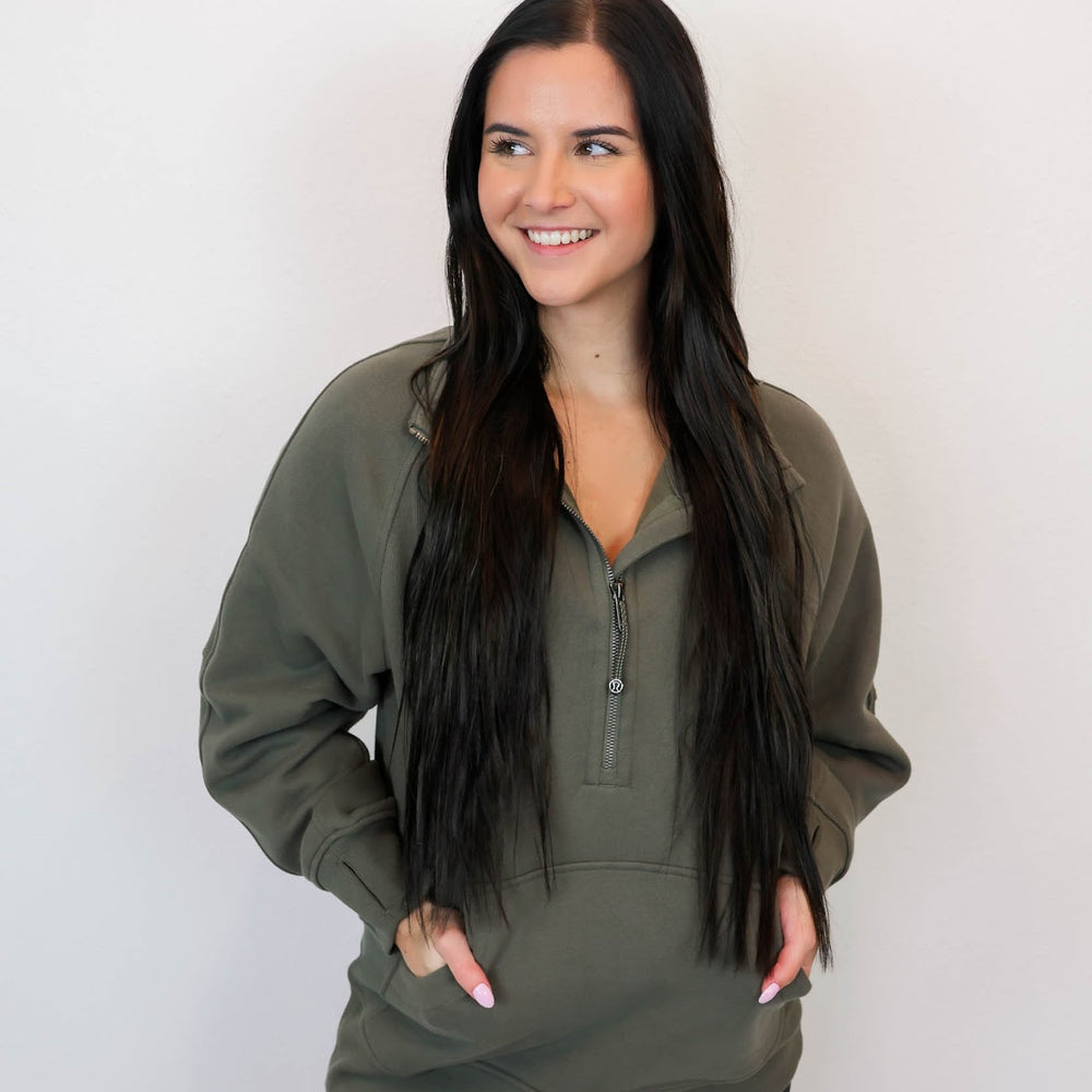 Scuba Oversized Funnel Neck Half Zip Long | Army Green