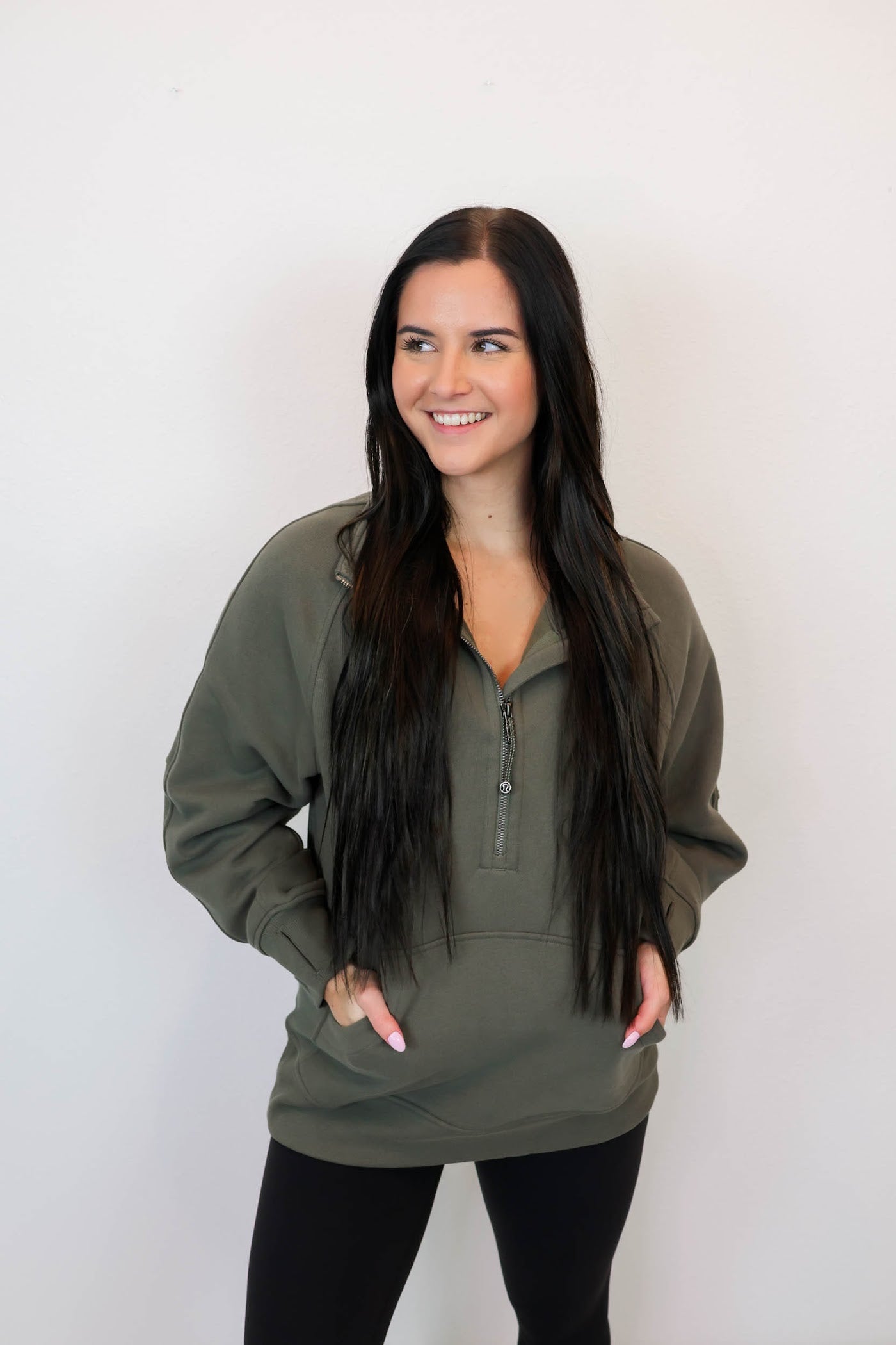 Scuba Oversized Funnel Neck Half Zip Long | Army Green