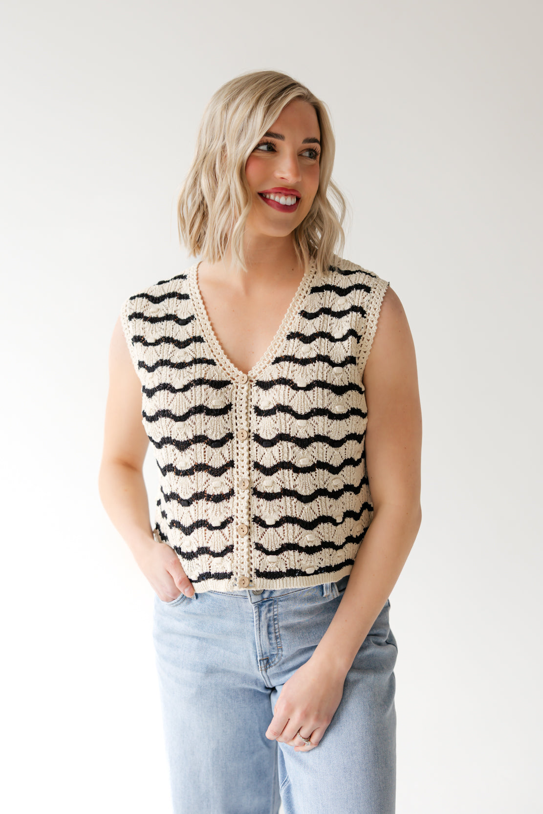 Megan Striped Sweater Vest | Natural Black