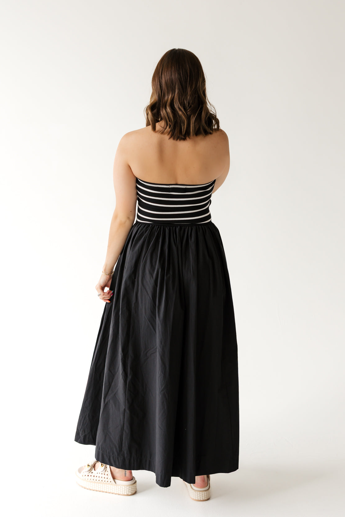 Rayna Strapless Striped Maxi Dress | Black