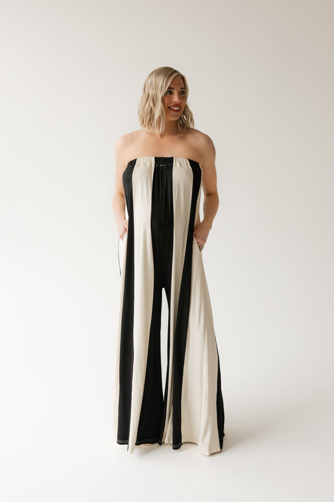 Havana Striped Wide Leg Jumpsuit | Black Cream