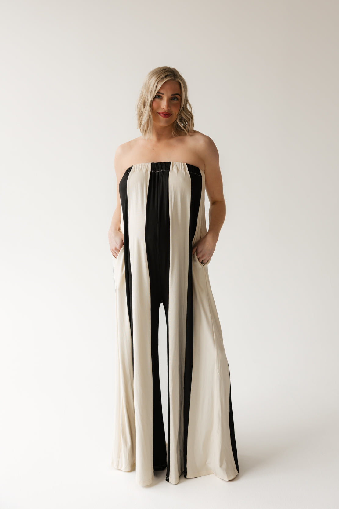 Havana Striped Wide Leg Jumpsuit | Black Cream