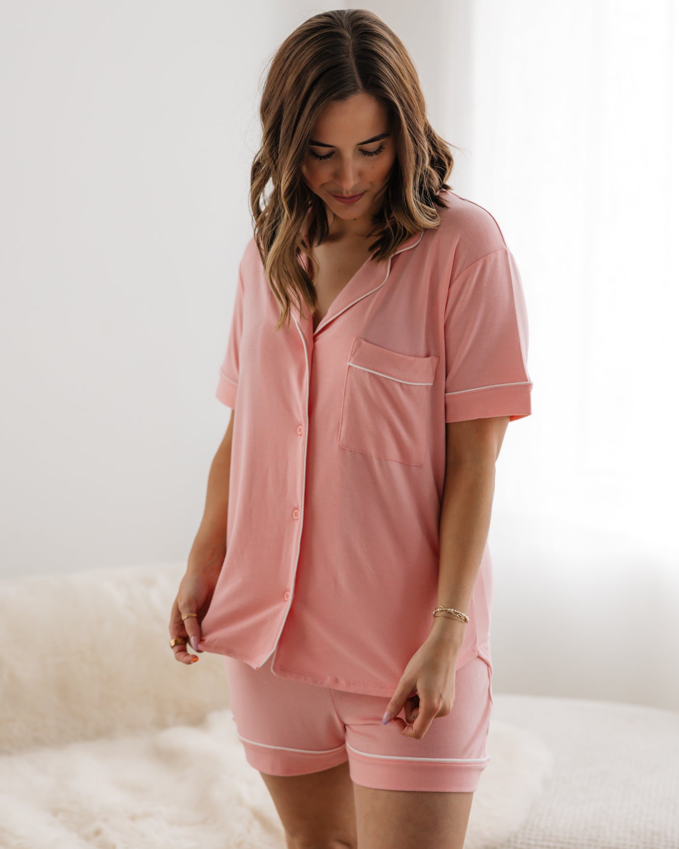 Kate Button Down Short Pajama Set | Pink