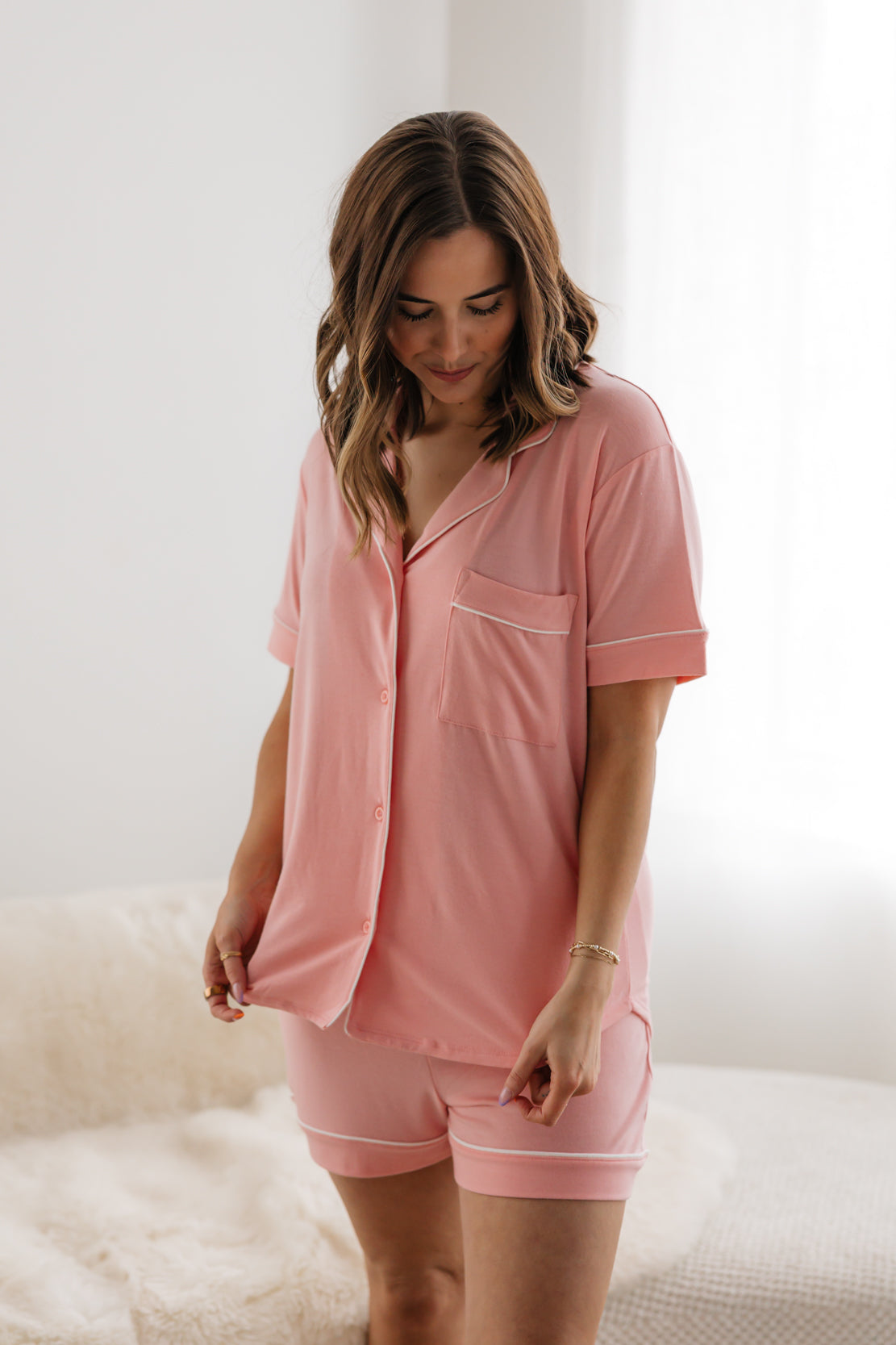 Kate Button Down Short Pajama Set | Pink