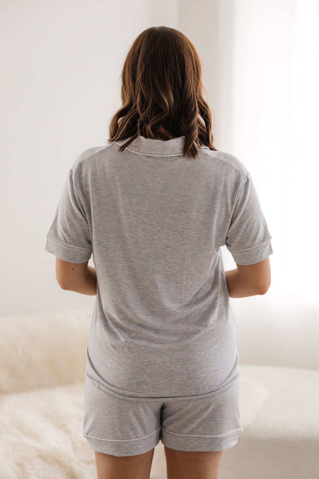 Kate Button Down Short Pajama Set | Heather Grey