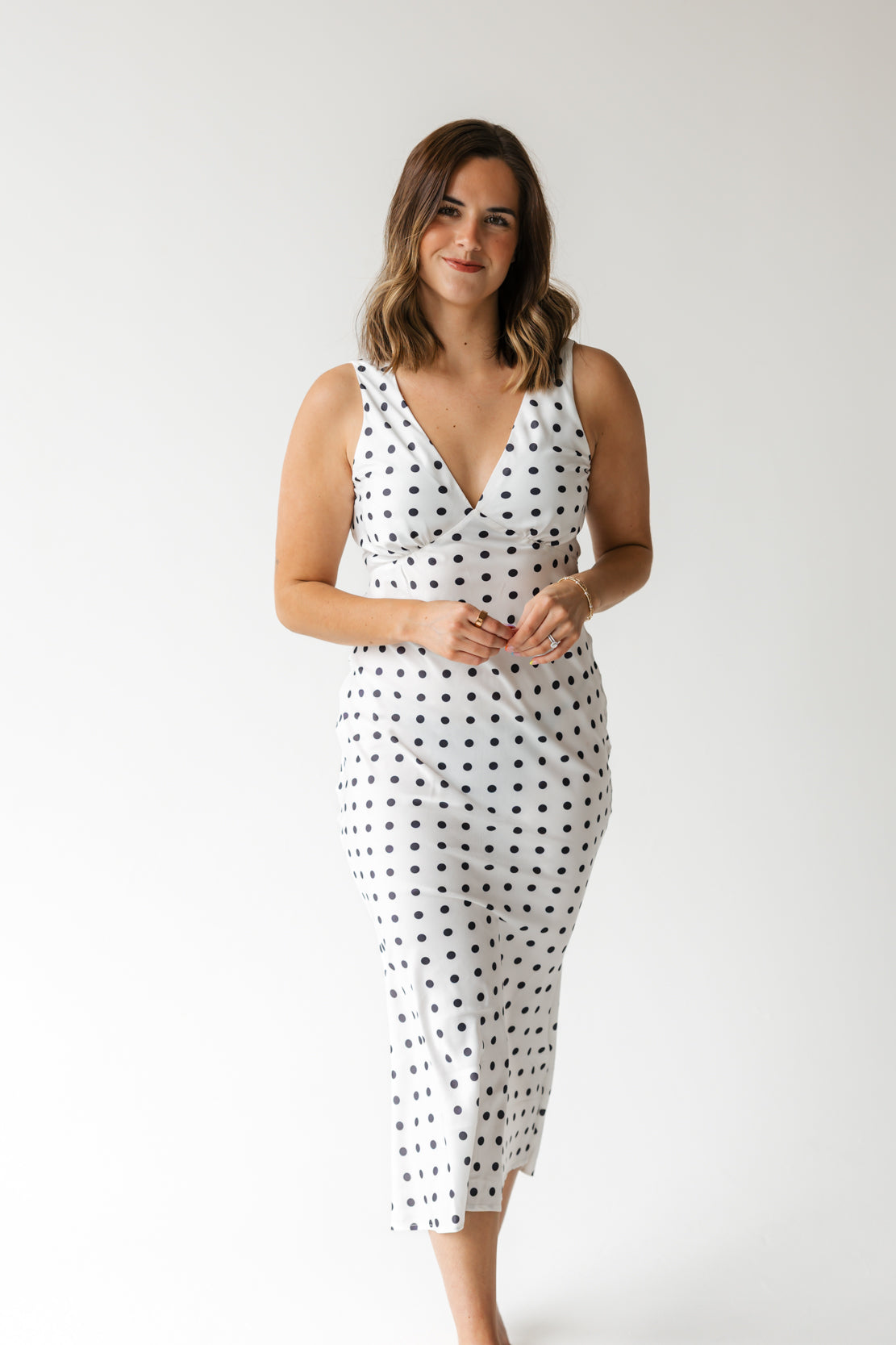 Loghin Polka Dot Midi Dress | White