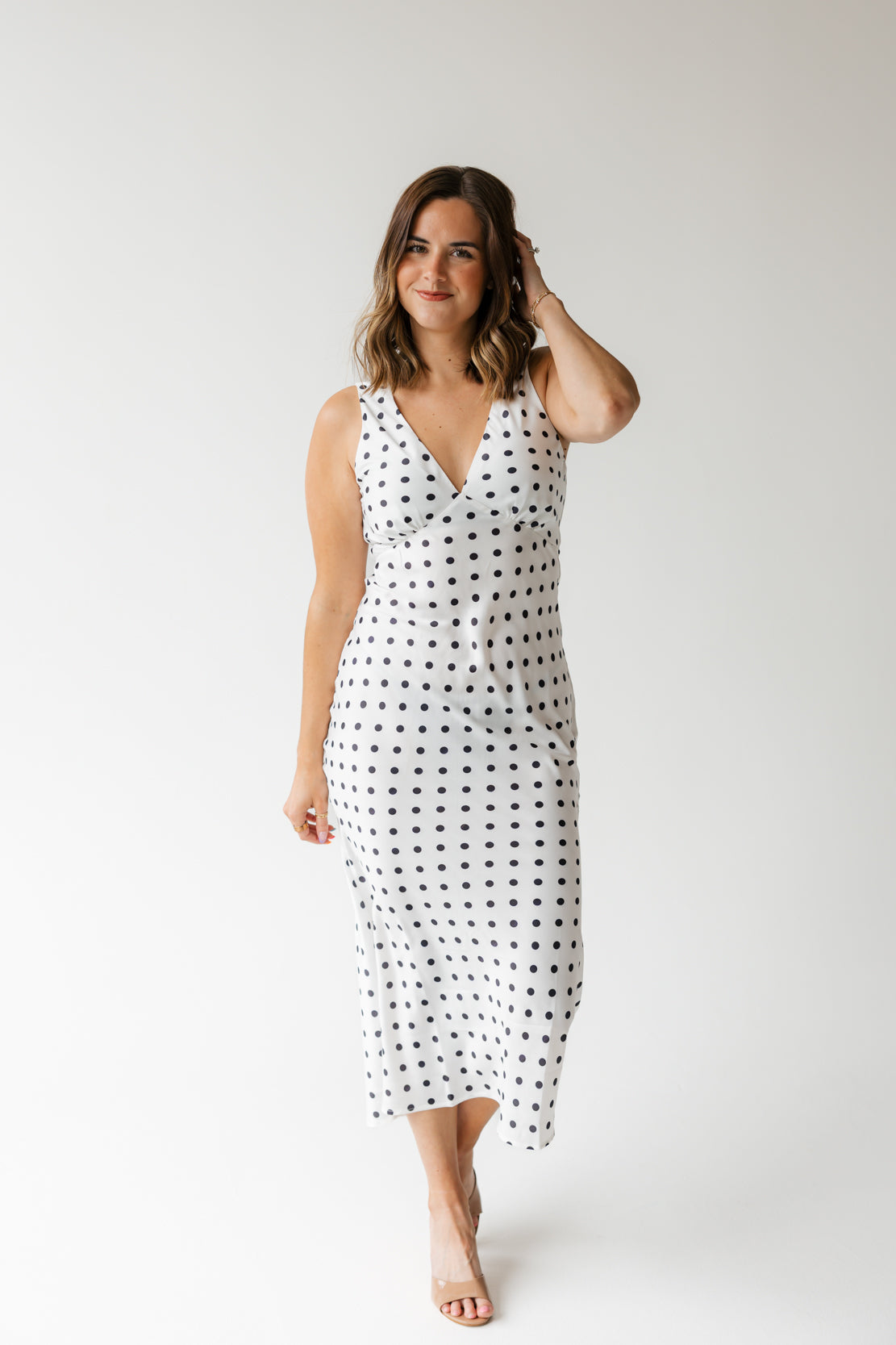 Loghin Polka Dot Midi Dress | White