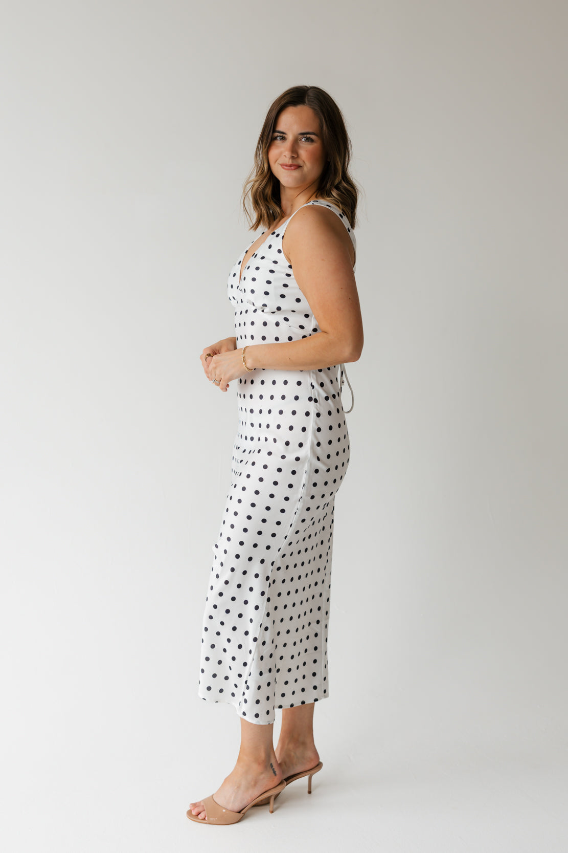 Loghin Polka Dot Midi Dress | White