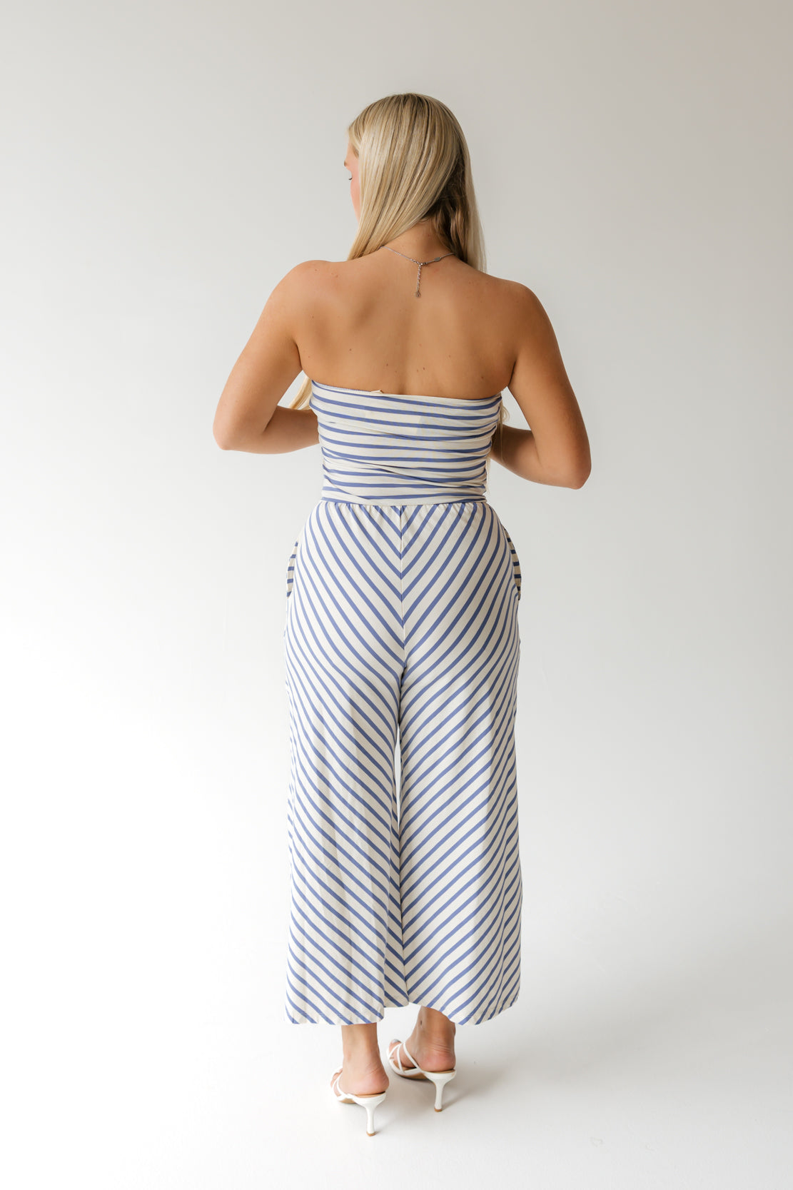 Terri Striped Knit Jumpsuit | Cream Blue