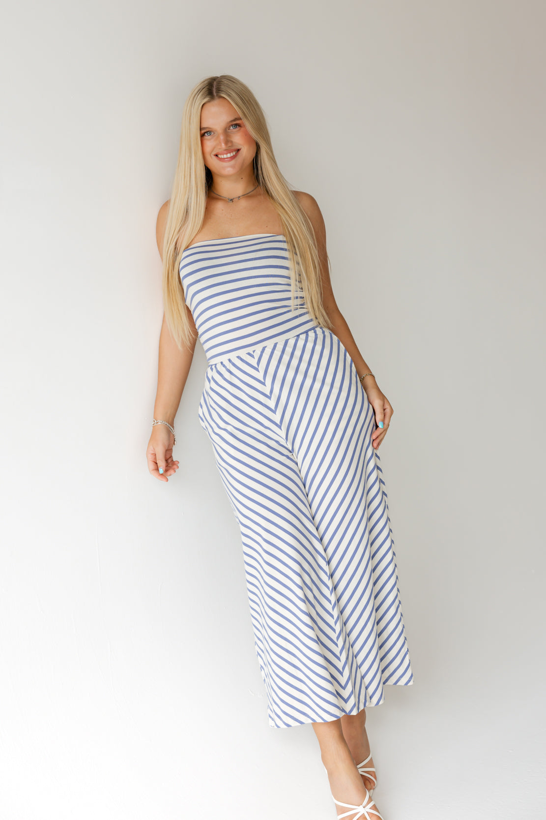Terri Striped Knit Jumpsuit | Cream Blue