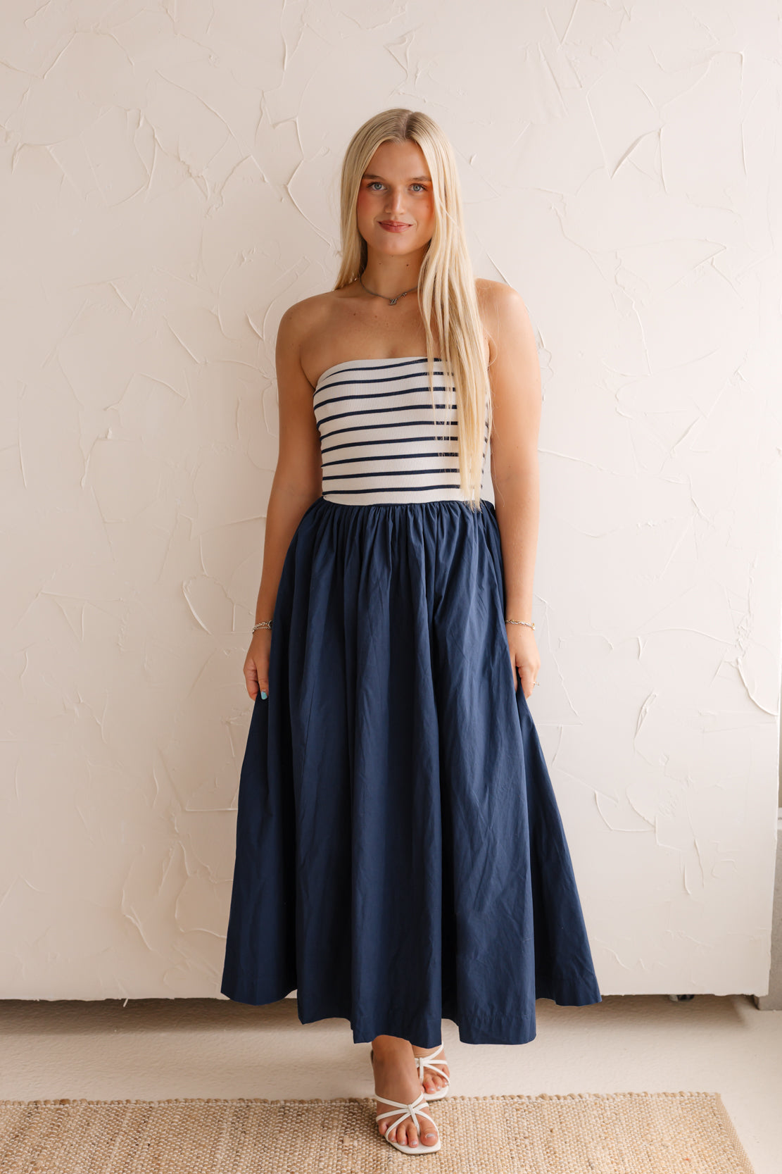 Rayna Strapless Striped Maxi Dress | Navy