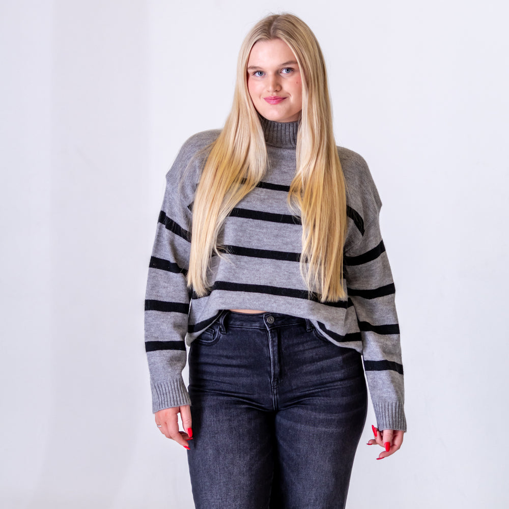 Valerie Striped Turtleneck Sweater | Charcoal