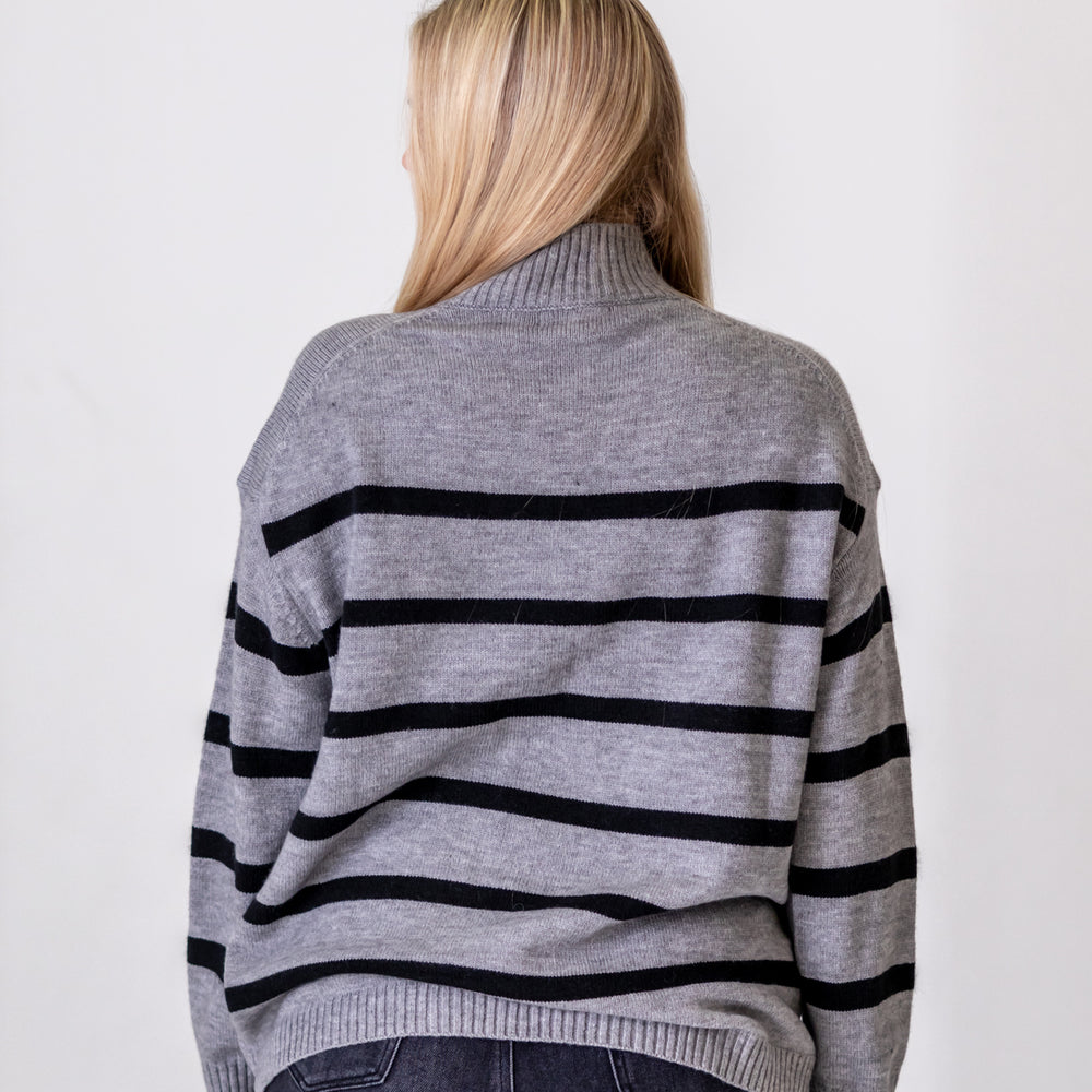 
                      
                        Valerie Striped Turtleneck Sweater | Charcoal
                      
                    