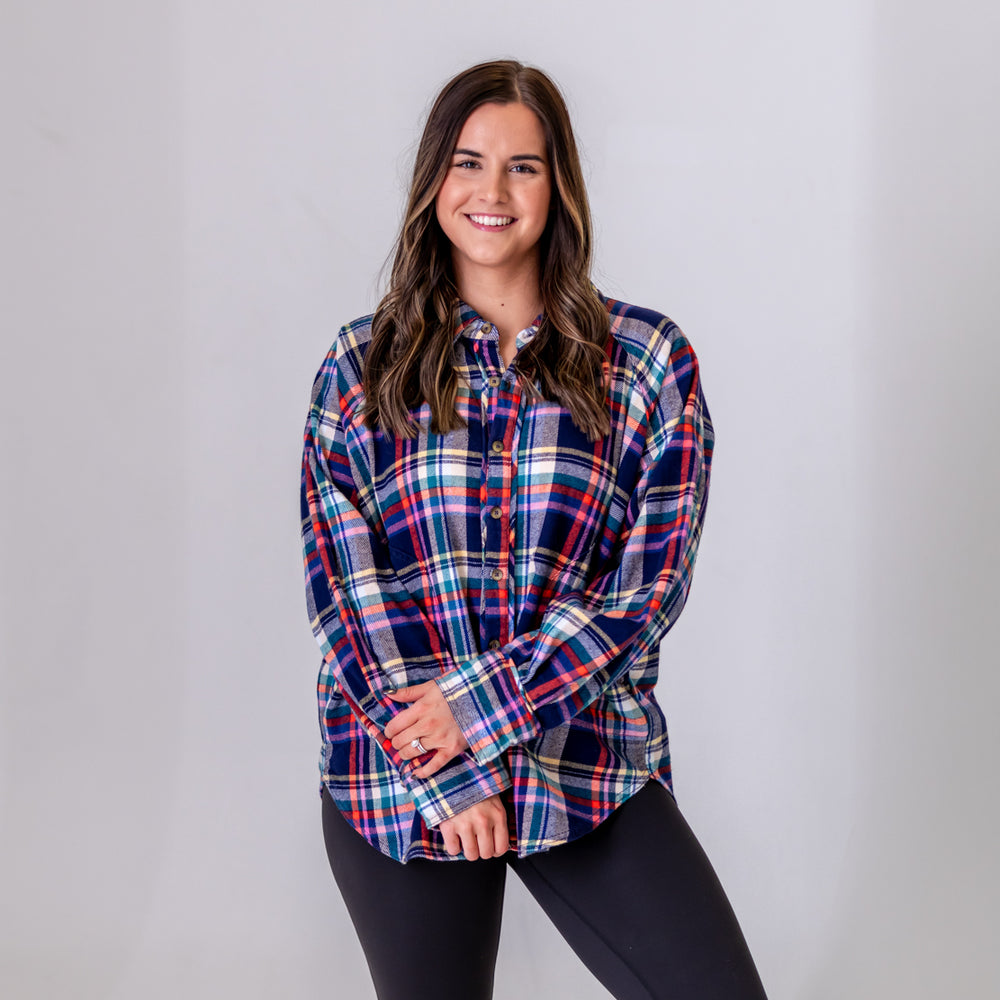 We The Free Girl Meets Boy Plaid Shirt | Navy Combo