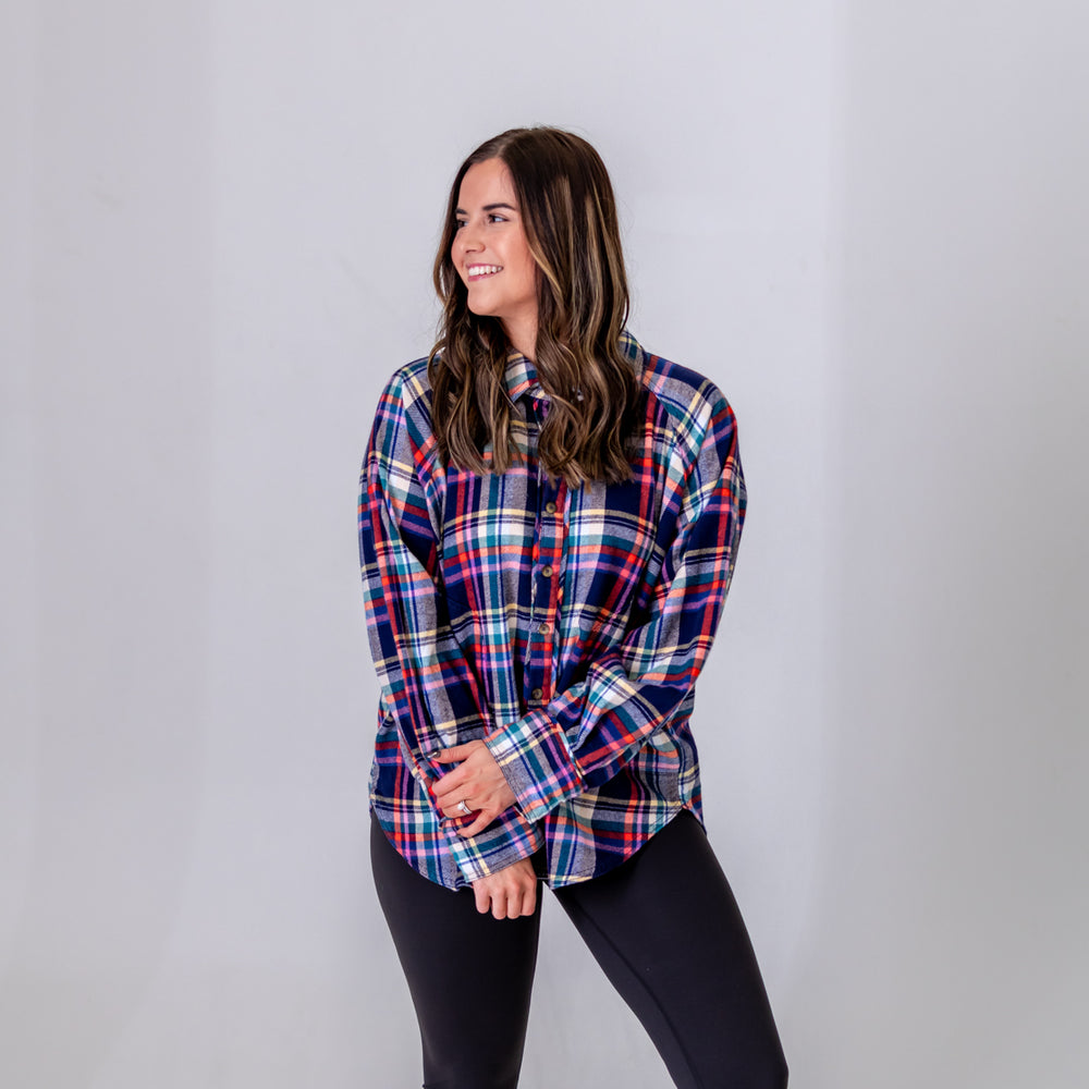 We The Free Girl Meets Boy Plaid Shirt | Navy Combo