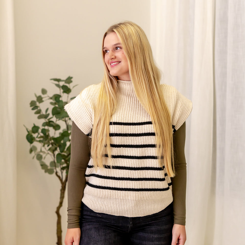 Layla Striped Sweater Vest | Cream/Black