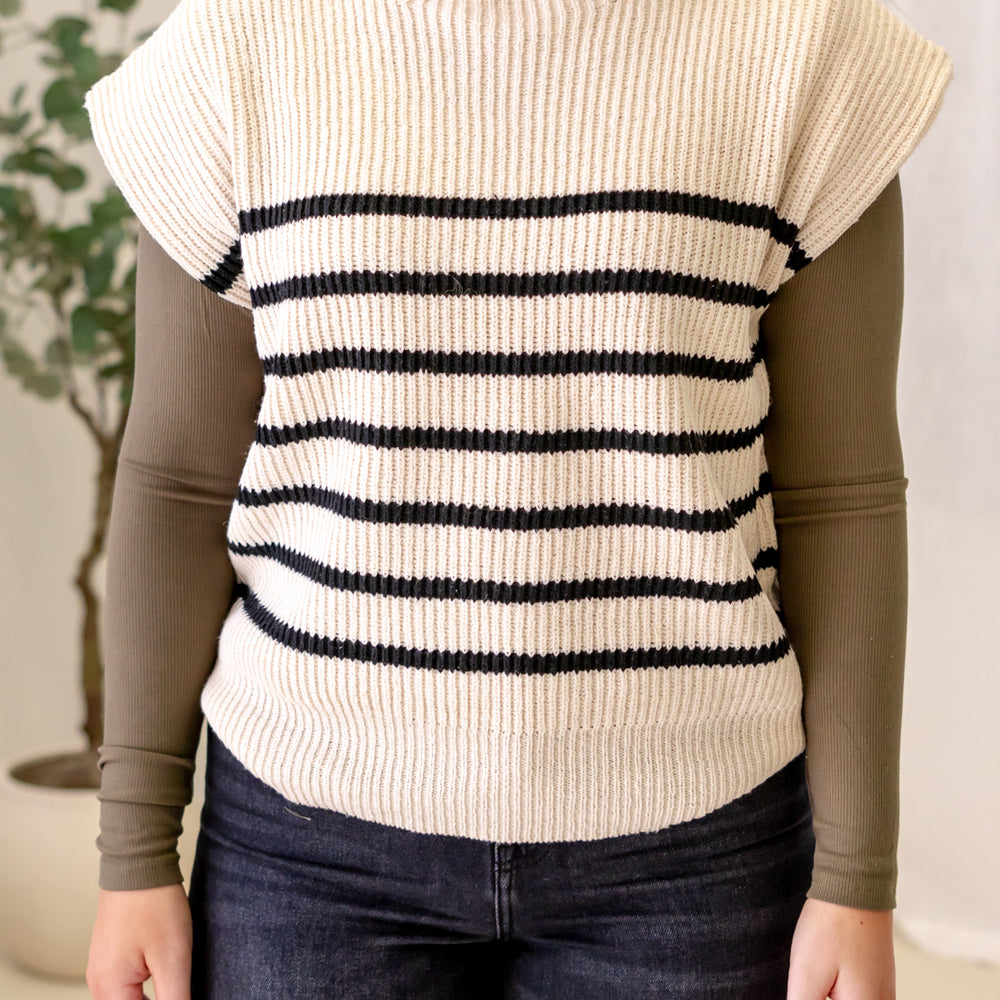 Layla Striped Sweater Vest | Cream/Black