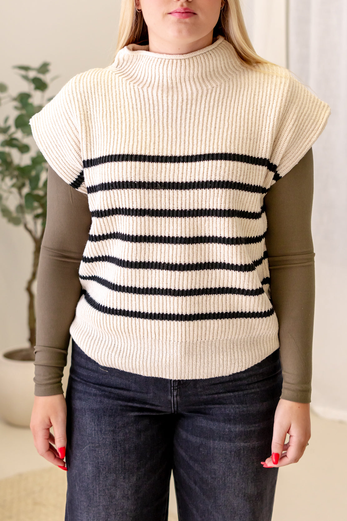 Layla Striped Sweater Vest | Cream/Black