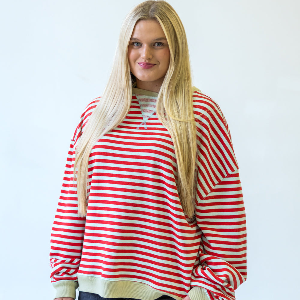 Classic Striped Oversized Crewneck | Cherry Combo