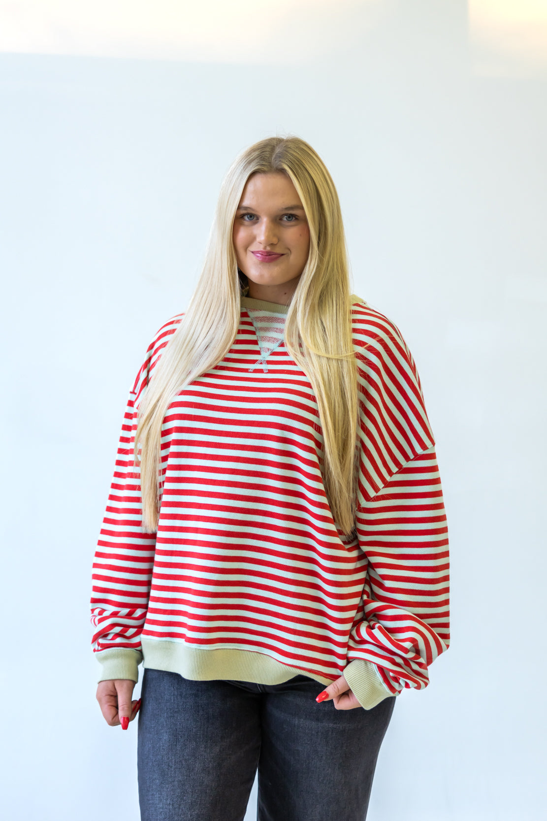 Classic Striped Oversized Crewneck | Cherry Combo