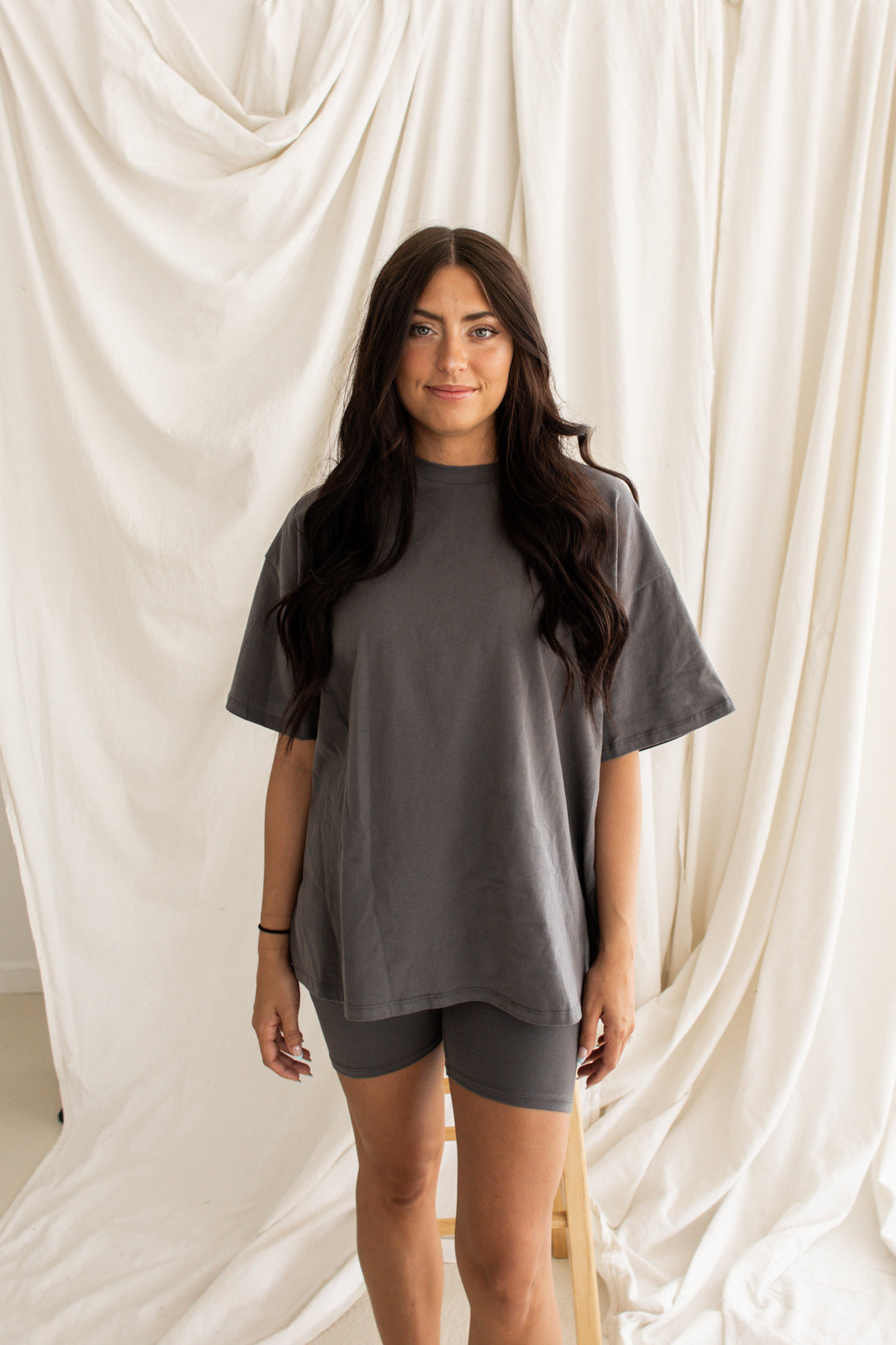 Gracie Oversized Top & Short Set | Charcoal