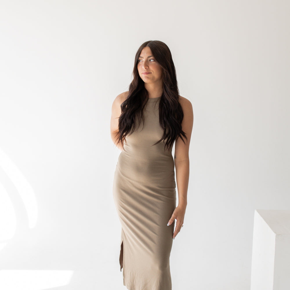 Heather Rib Knit Tank Maxi Dress | Mocha