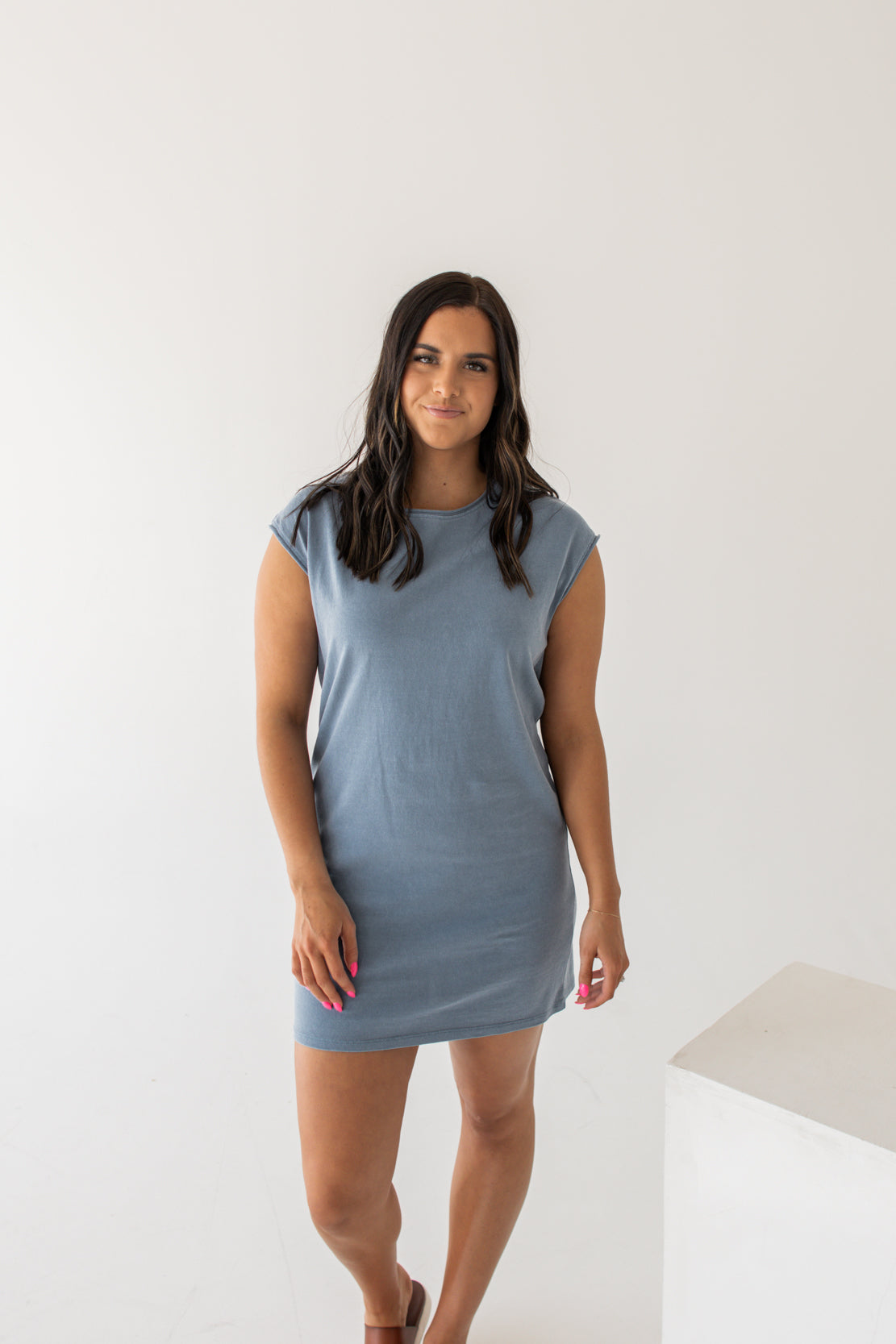 Frankie Raw Hem Mini Dress | Gray Blue