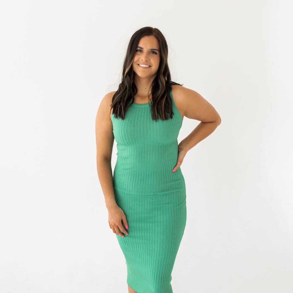 
                      
                        Amber Ribbed Bodycon Dress | Green
                      
                    