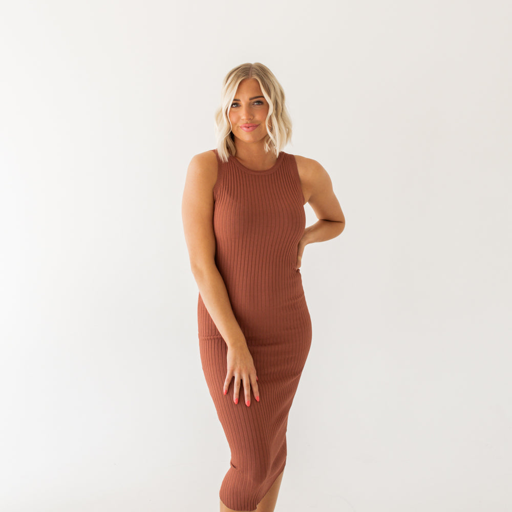 Amber Ribbed Bodycon Dress | Baked Clay