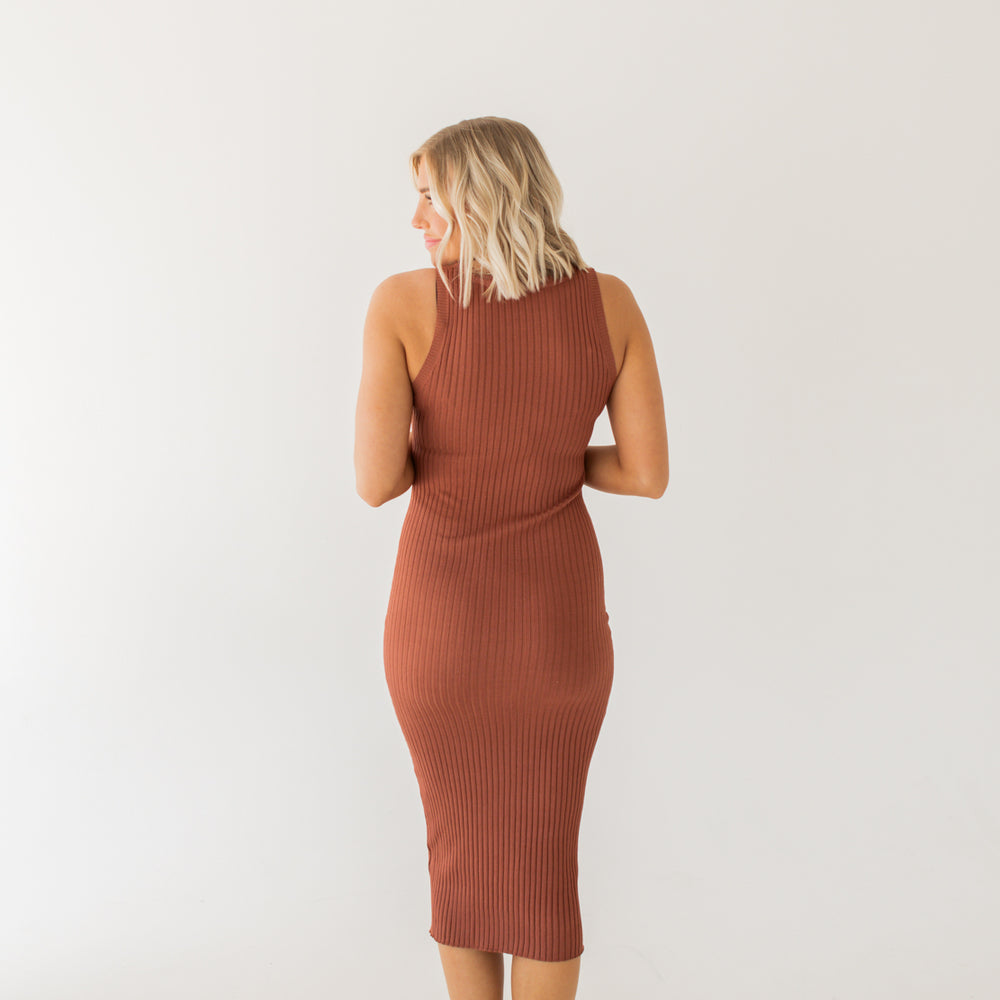 
                      
                        Amber Ribbed Bodycon Dress | Baked Clay
                      
                    