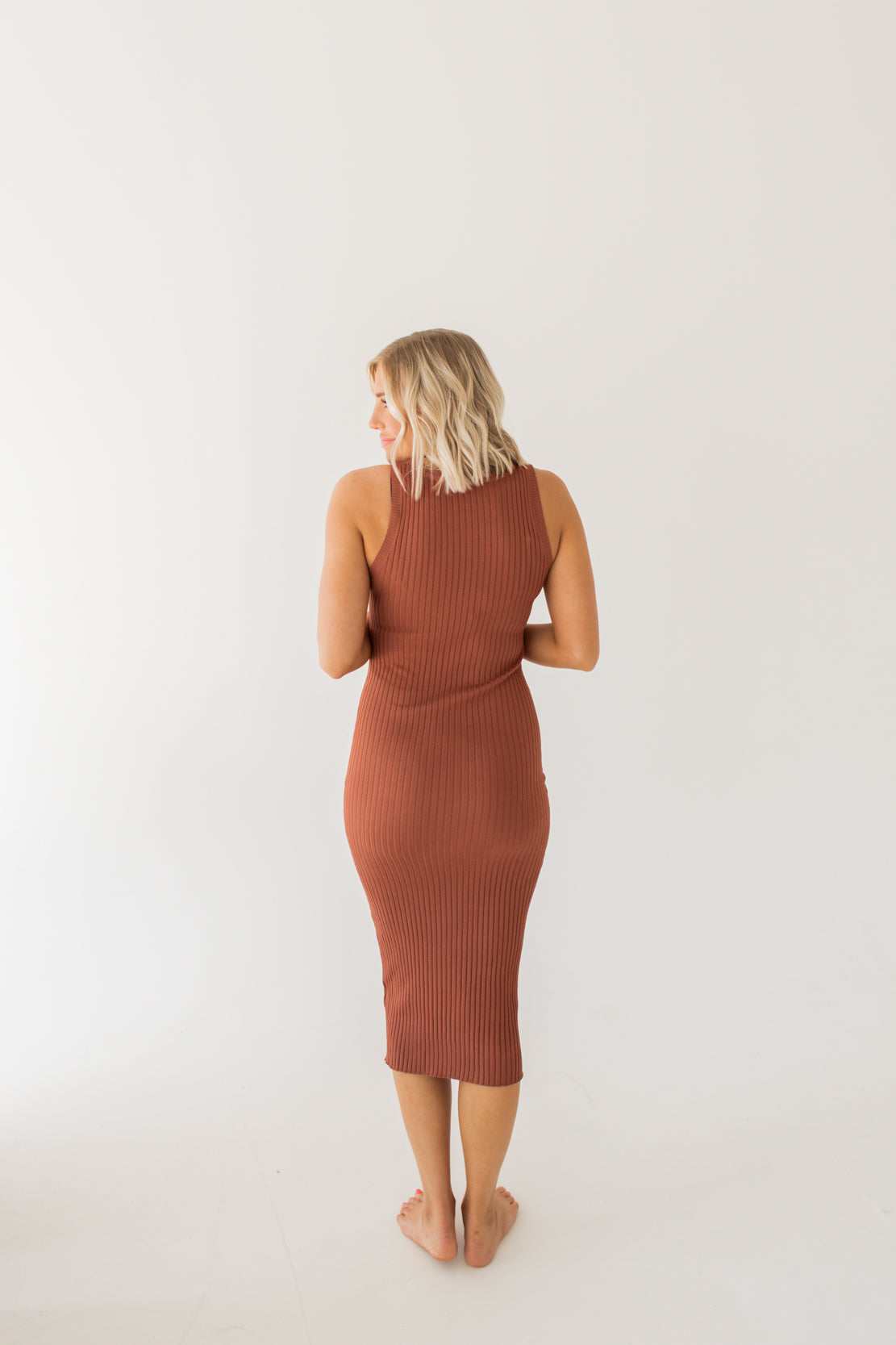 Amber Ribbed Bodycon Dress | Baked Clay