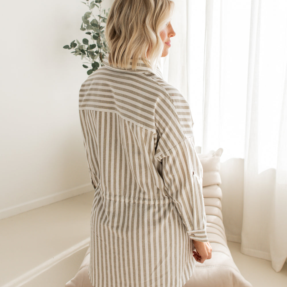 
                      
                        Quinn Striped Shirt Dress | Light Olive
                      
                    