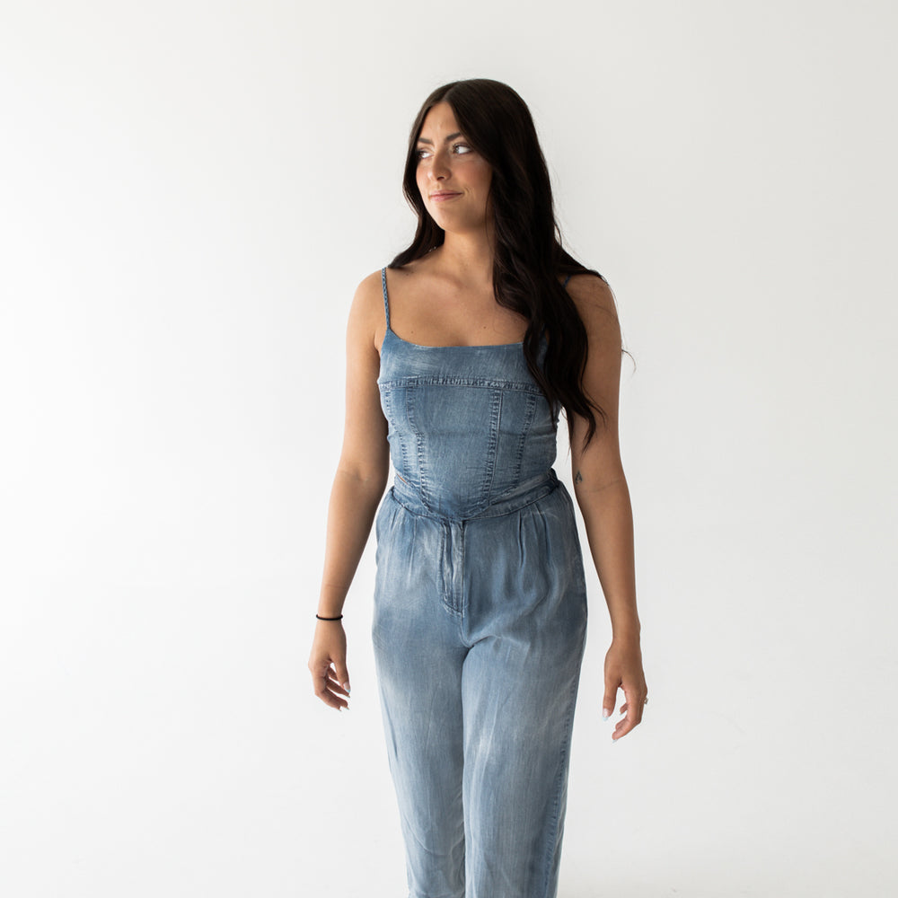 Katie Cropped Corset Tank | Chambray