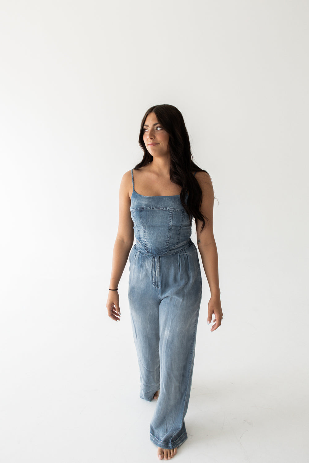 Katie Cropped Corset Tank | Chambray