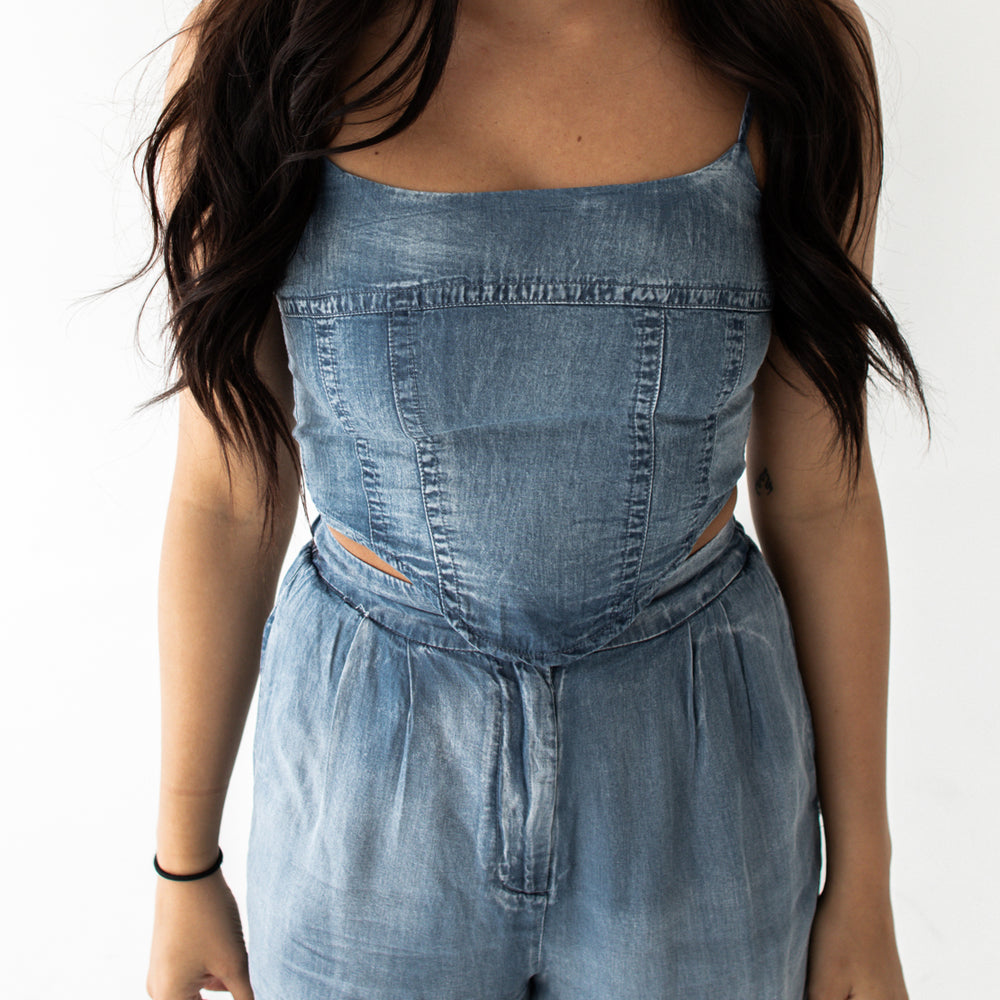 Katie Cropped Corset Tank | Chambray