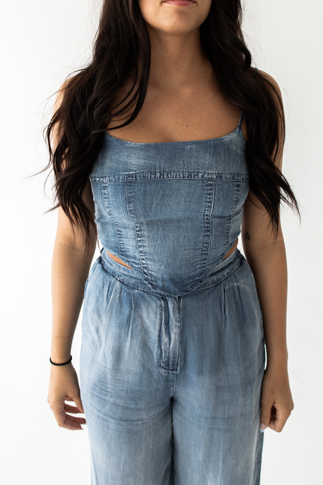 Katie Cropped Corset Tank | Chambray