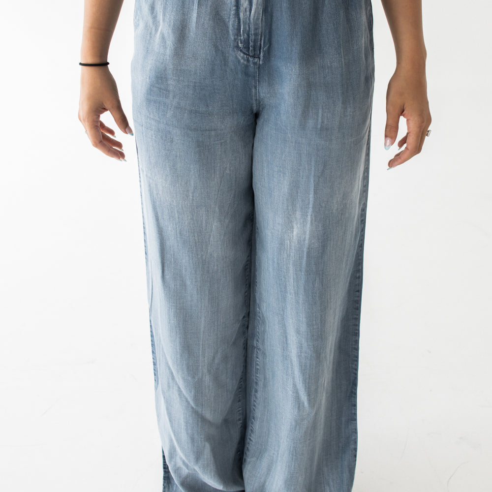 Tiffany High Waisted Pleated Wide Leg Pant | Chambray