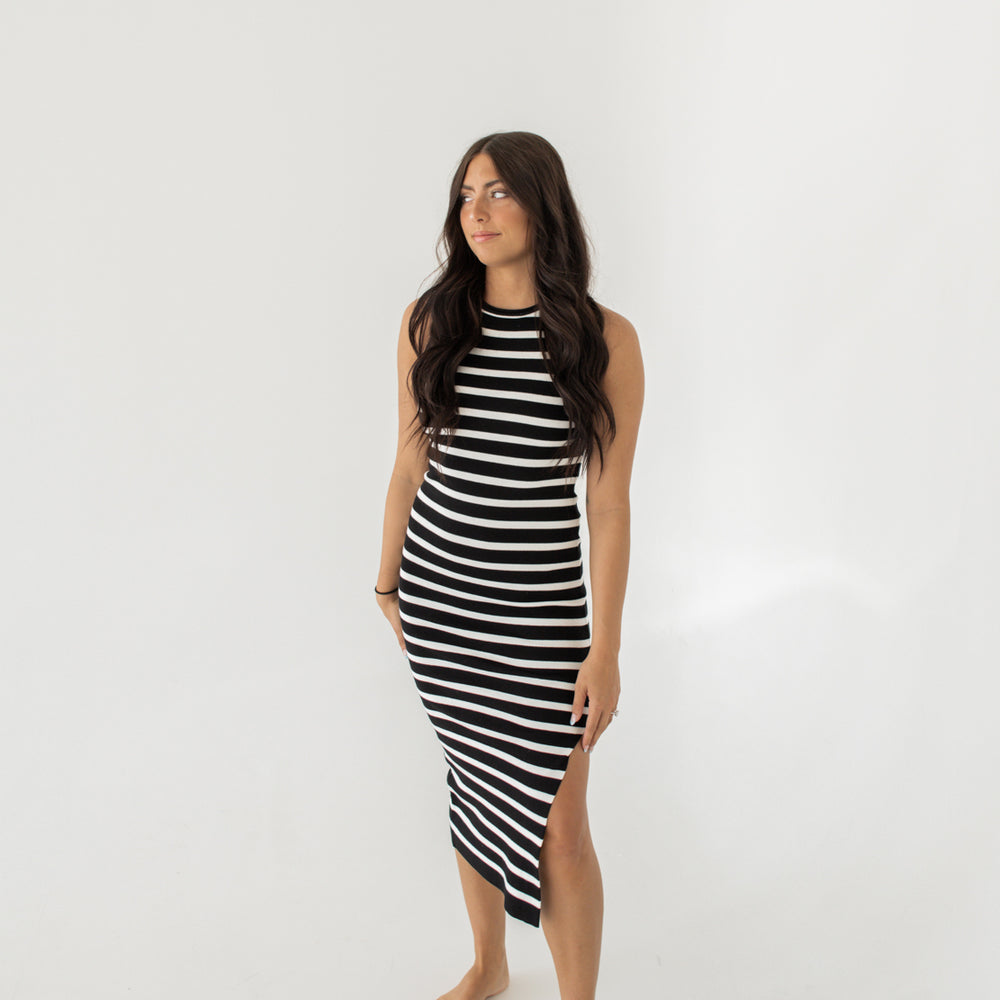 Isla Striped Midi Dress | Black/White