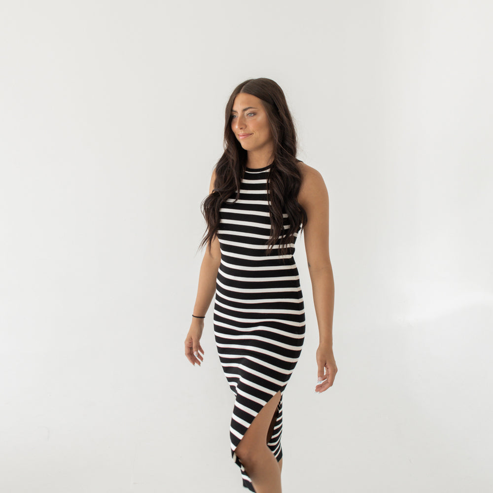 Isla Striped Midi Dress | Black/White