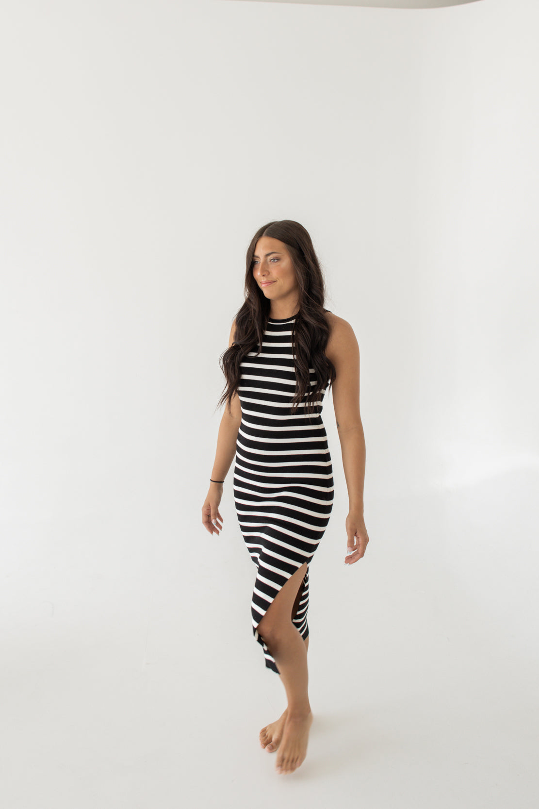 Isla Striped Midi Dress | Black/White