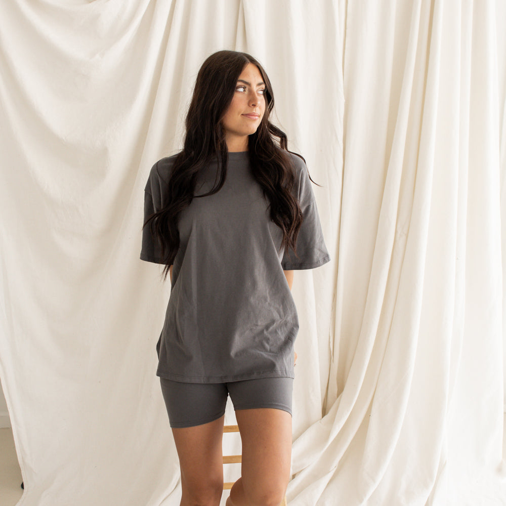 Gracie Oversized Top & Short Set | Charcoal