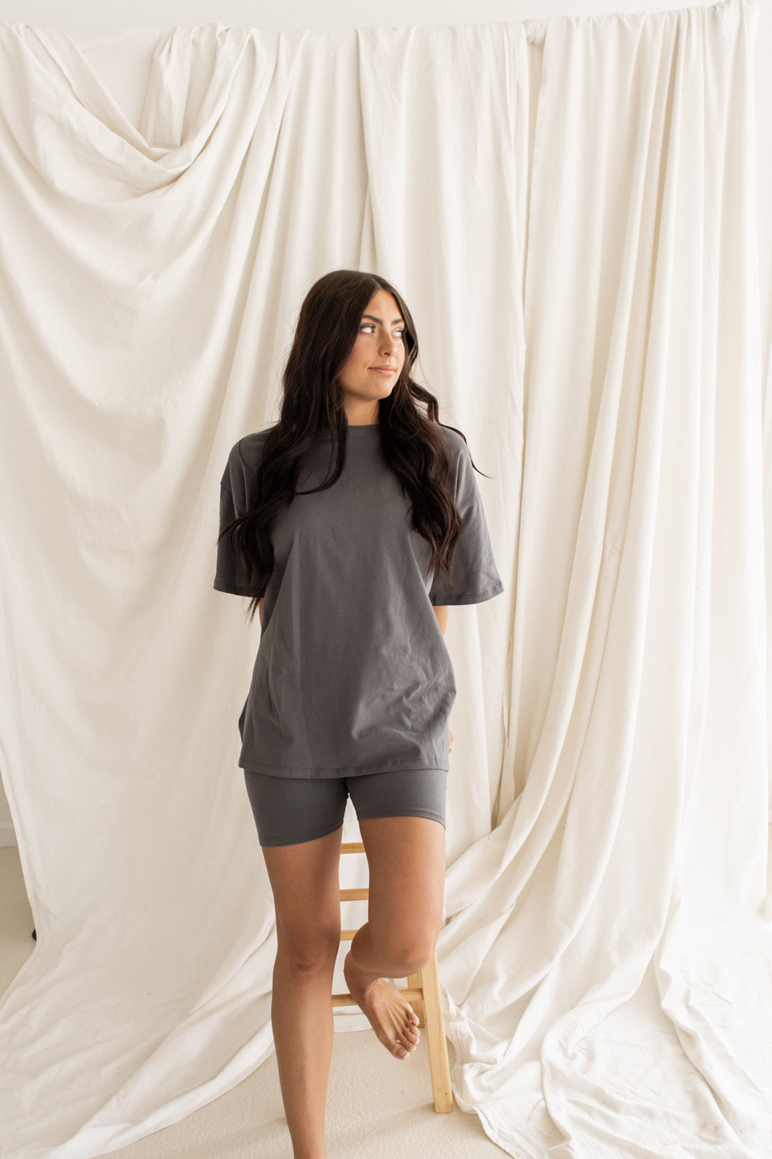 Gracie Oversized Top & Short Set | Charcoal