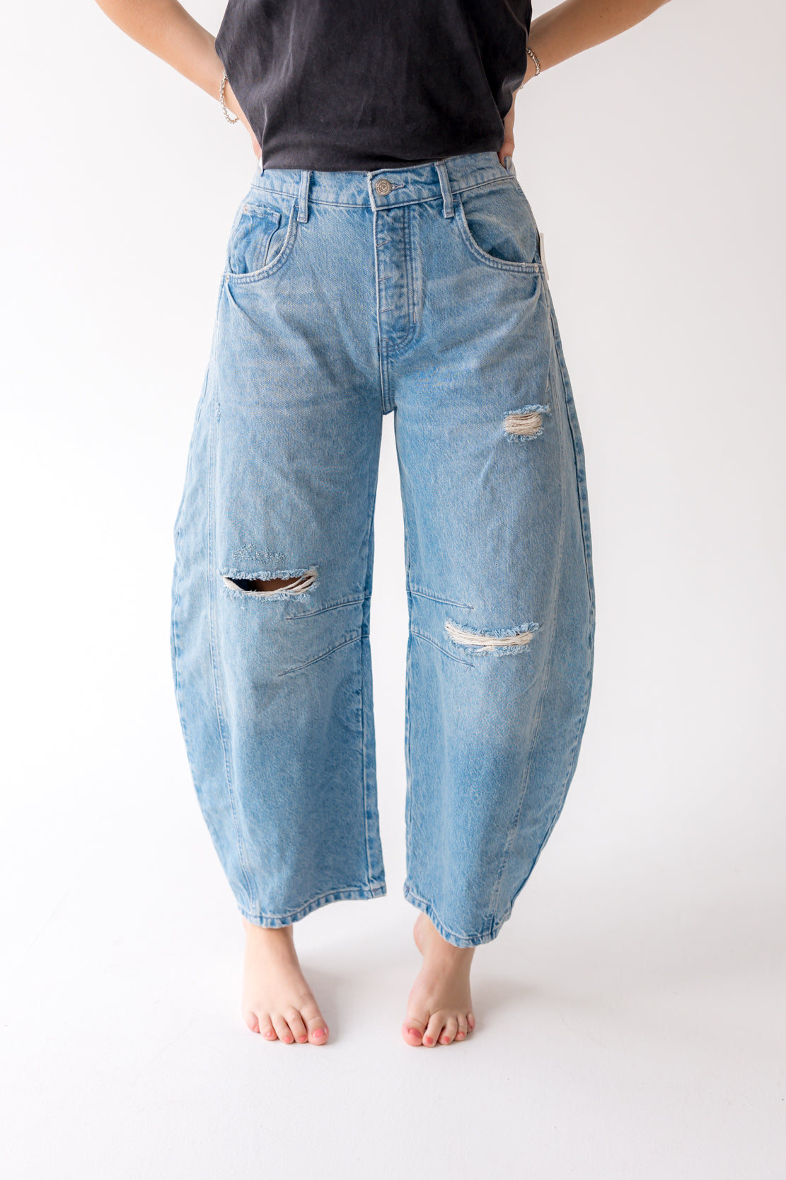 We The Free Good Luck Mid Rise Barrel Jeans | Barnyard Blue